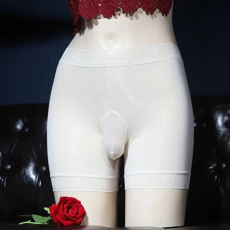 Sissy Oil Glossy Underwear Man Sexy Transparent Boxer Briefs Gay Ultra Thin Mesh Underpants Silky Smooth Panties Sheer Knickers