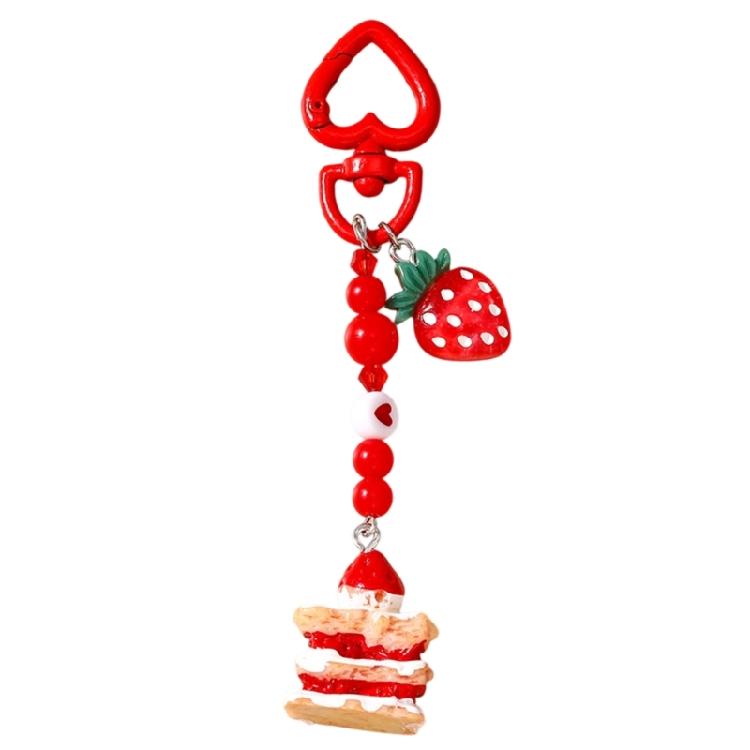 

Sweet Theme Keychain Strawberry Cake Heart Beads Bag Decoration Adorable Jewelry Accessory Handamde Gift For Her