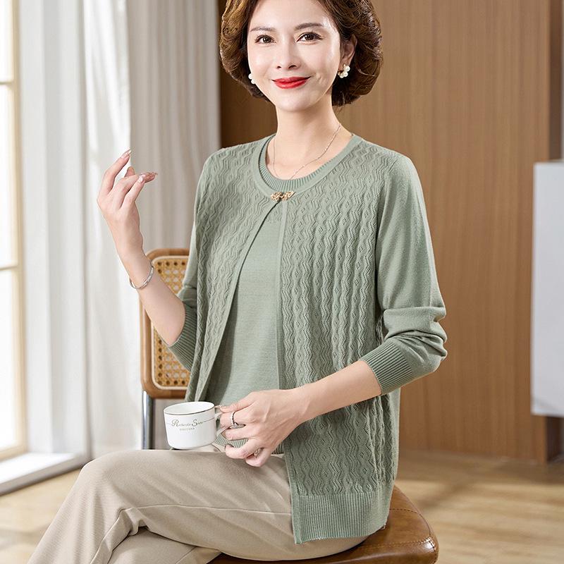 

Spring 2026 Knit Cardigan & Jacket Set for Middle-Aged & Elderly Women 2XL (Recommend 110-120 Jin) зелений