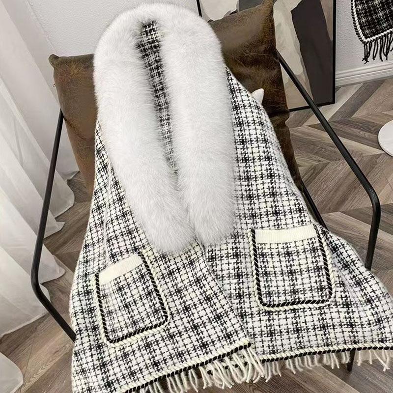 New winter cape jacket knitted plaid pattern women sweater female cardigan long sleeve autumn