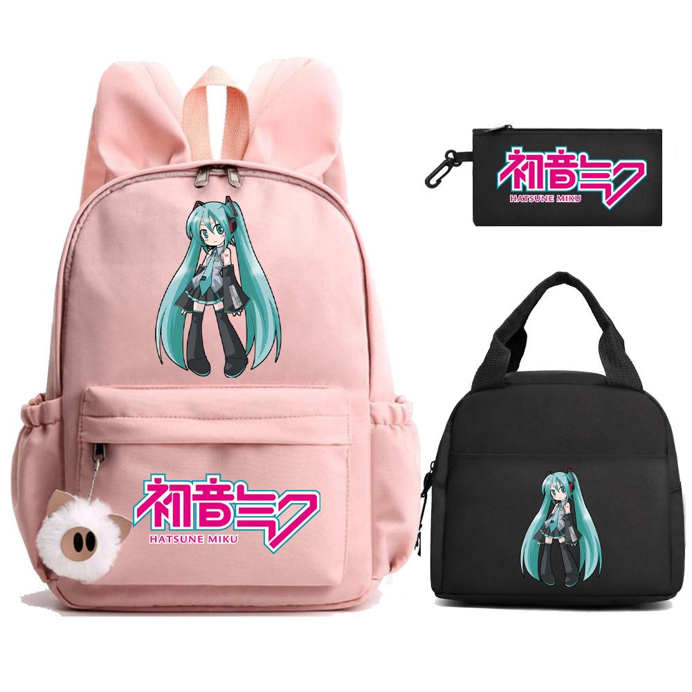 Zaino Stampato Cartoon Hatsune Miku Borsa Pranzo Astuccio per Bambini Studenti Borsa Scuola Ragazza Bambino Regalo Borsa da Viaggio Donna