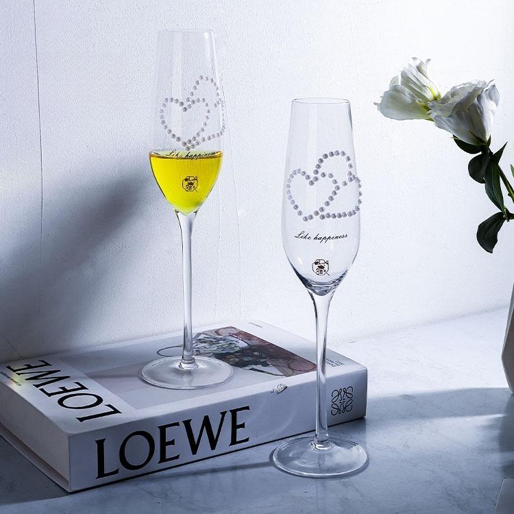 Luxury Diamond Heart Champagne Glasses Set Crystal Glass Highball Cup with Rhinestones Gift Box