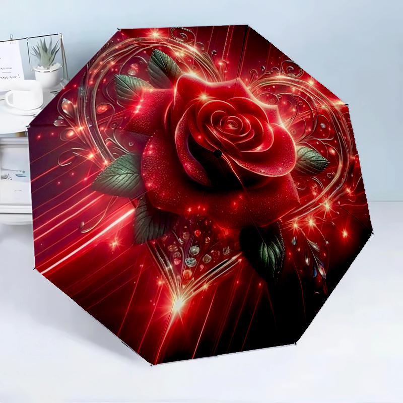 Floral Elegance In Pink Roses 8-Frame for Travel, Camping, Casual Lightweight Portable Umbrella, Essential for Every Family Holidays Birthday Gift