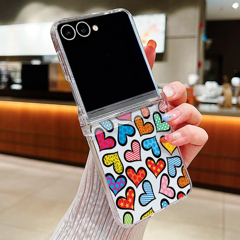 Colorful Leopard Love Heart Case For Samsung Galaxy Z Fold 8 Ultra 7 6 5 4 Z Fold8 Fold7 Fold6 Fold5 Hinged Clear PC Slim Hard Folding Phone Cover
