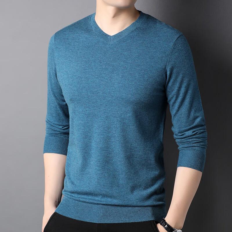 Hengyuanxiang Men's V-Neck Thick Wool Blend Pullover Sweater