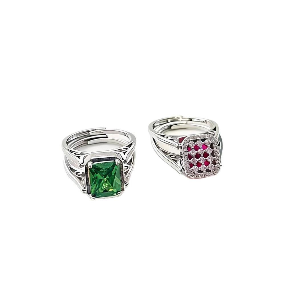 Hand Jewelry Flip Double Ring Double Diamond Ruby Emerald Ring Rectangle Gemstone Lord of the Rings Ring