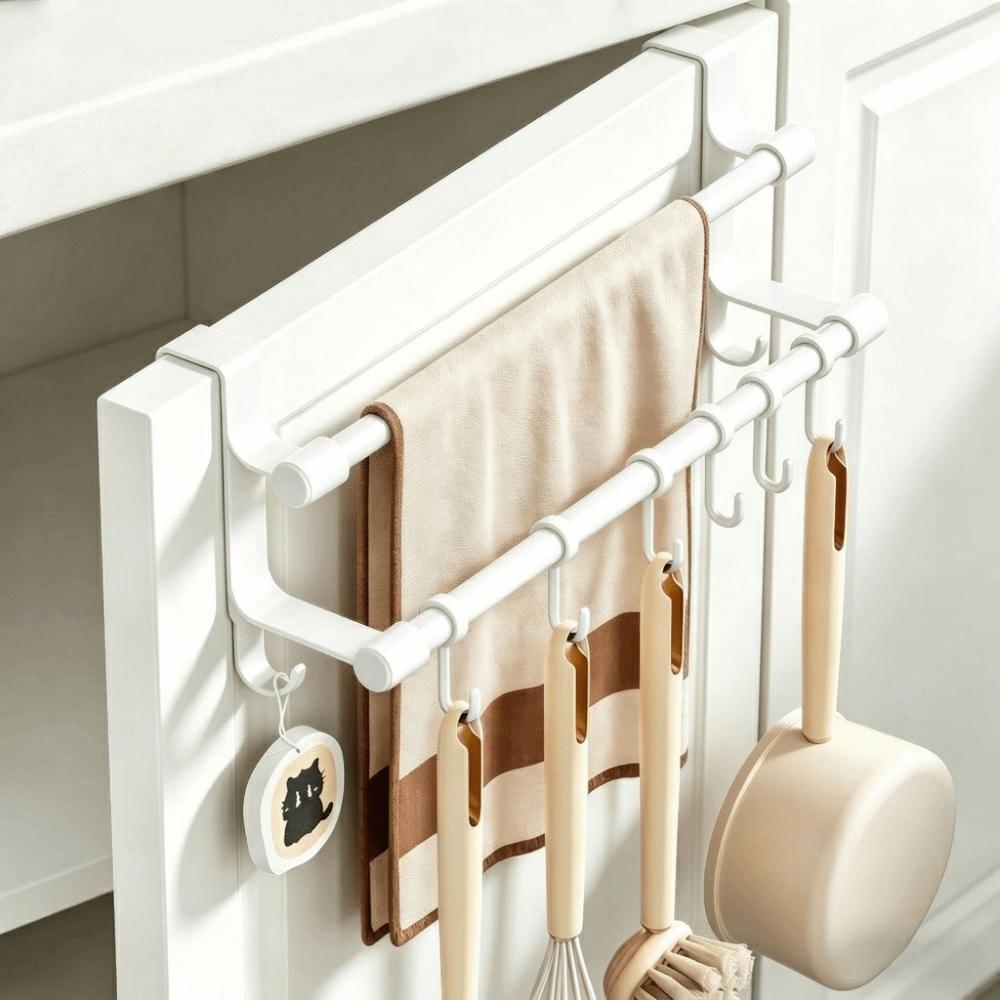 Space-Saving Double Rod Towel Rack Punch-Free Bath Towel Organizer Toilet Storage