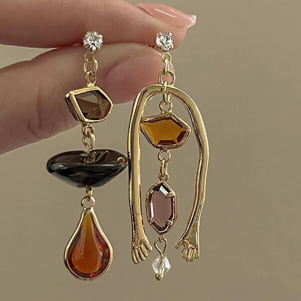 Korean Style Crystal Pendant Earring Colorful Crystal Antique Drop Earrings