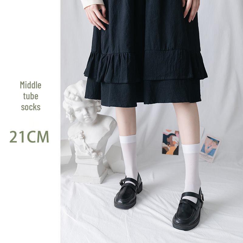 

Women s White Mid-Calf Socks, Spring & Autumn, Japanese JK Style, Slimming, Over-the-Knee, Sweat-Absorbing