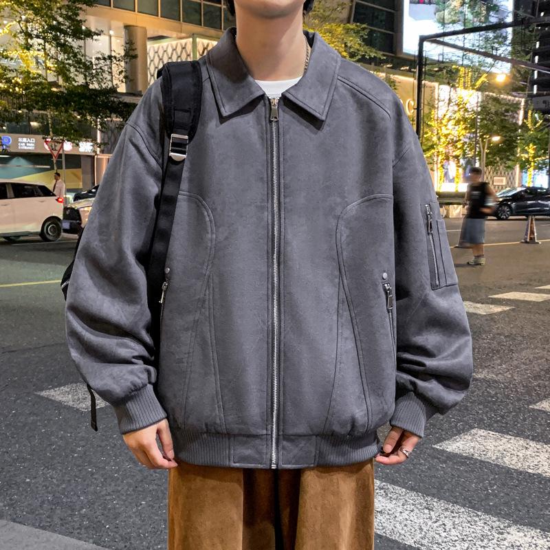 Men's Autumn & Winter Suede Plush Bomber Jacket - Loose Fit, Plus Size, Hong Kong Style