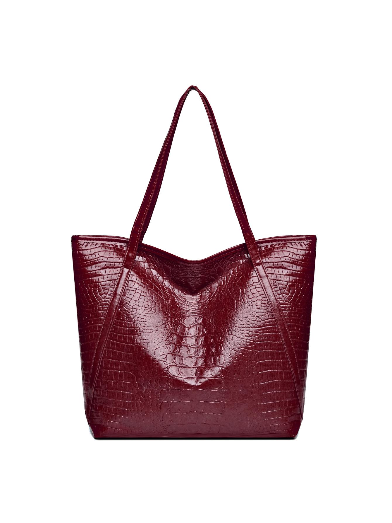 

European and American retro bags women s new large-capacity crocodile pattern tote bag texture casual versatile commuter shoulder bag бордовий