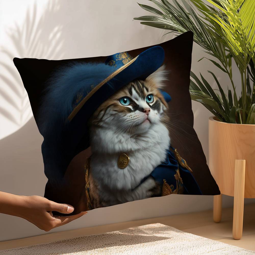 Renaissance Royal Cat Funny Pillow Case Plush Fabric Soft  Pillowcase Double Sided Print Cushion Cover Household Gifts