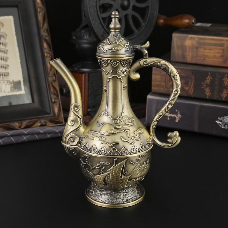 Vintage Copper Wine Flask Set With Shot Glasses Tray Retro European Style Home Bar Decor
