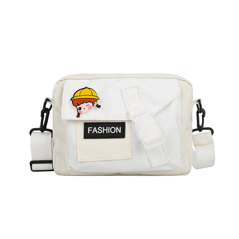 Cute canvas bag women's 2025 new Japanese shoulder small square bag ins fresh contrasting color student messenger bag tide