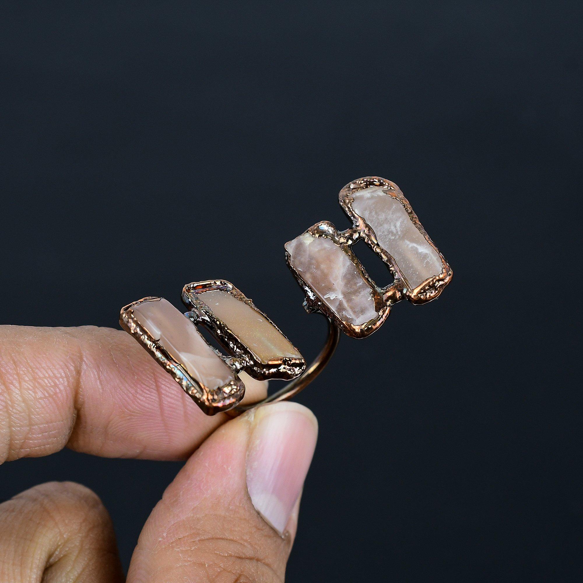 

Rose Quartz Handmade Gemstone Ring, Copper Electroformed Ring Antique Jewelry, Adjustable Ring Engagement Gift