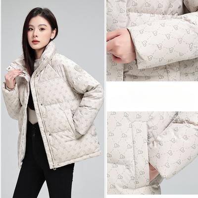 Abrigo Corto de Invierno de Algodón para Mujer Estilo Coreano Entallado Grueso Estampado Cuello Alto Versátil Abrigo de Algodón Chaqueta de Mujer