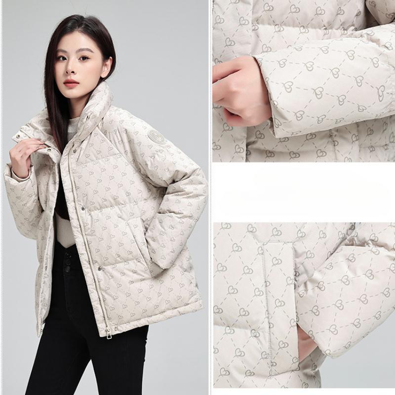 Women's Short Winter Cotton Coat Korean Style Slim Thickened Printed Stand Collar Versatile Cotton Coat Women's Jacket