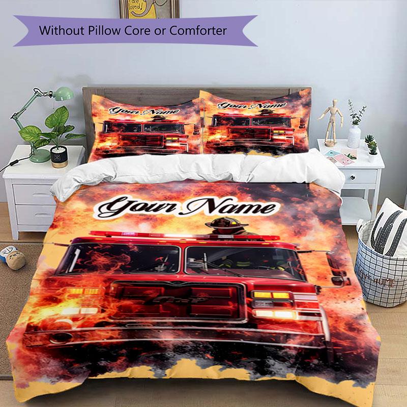 3PC Custom Name Firefighter's Brave Heart Bedding Set Duvet Cover Closure Includes 1 Duvet Cover & 2 Pillowcases for Bedroom