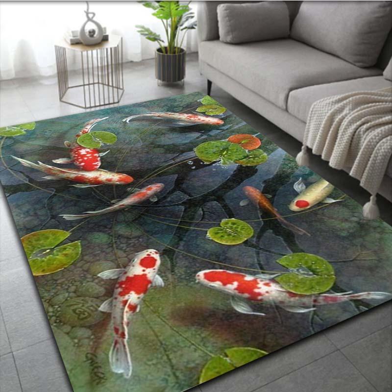 1pc Anti-Fatigue Kitchen Mat with 3D Koi Fish Pattern - Vintage Bo Ho Polyester Carpet for Laundry, BathAbsorbent and Washable Runner Rug