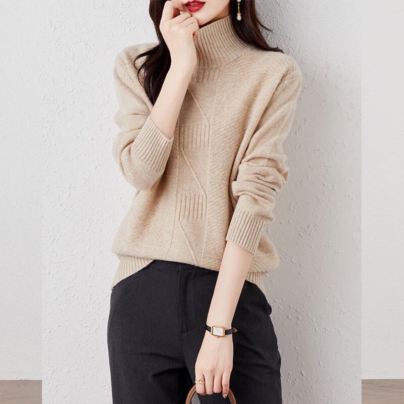 Hengyuanxiang Women's Pure Wool Turtleneck Sweater