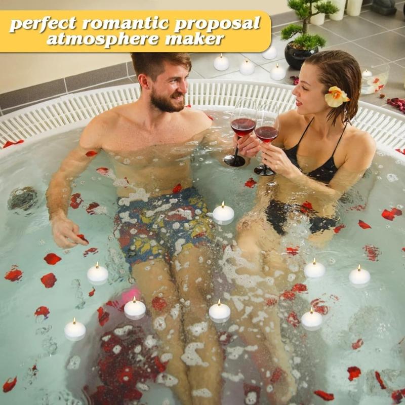White Floating Candle, Unscented SoyWax Waterproof Tealights for Pool, Spa, Bathtub Decoration, 3.5-4 Hour Burn Time