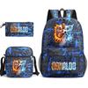 CR7 Ronaldo Backpack Football 67 Print School Bag With Shoulder Bag & Pencil Case For Student Boys Gift Daily Travel Rucksack