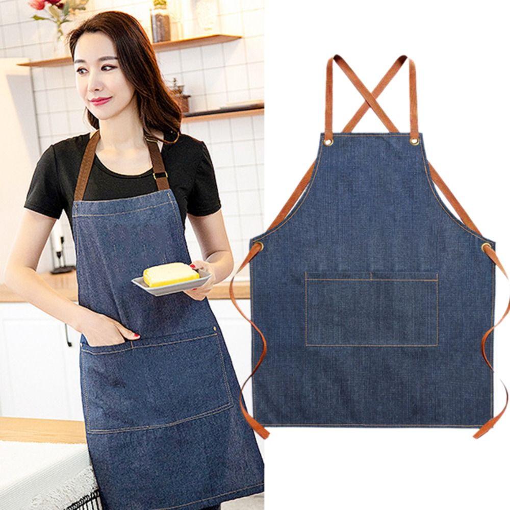 Dirt-resistant Cross Back Denim Apron Wear-resistant Adjustable Waist Kitchen Chef Apron Unisex with Pocket Painting Apron