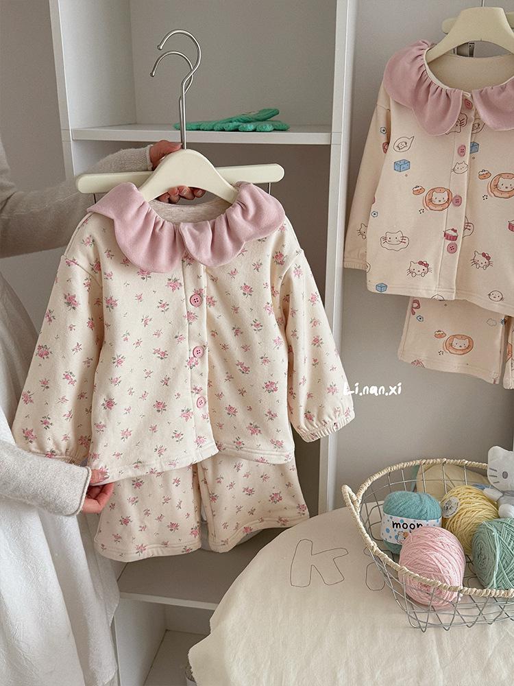 88352 Girls' 2025 Winter Pajama Set with Velvet and Lace - Sweet and Comfortable Homewear