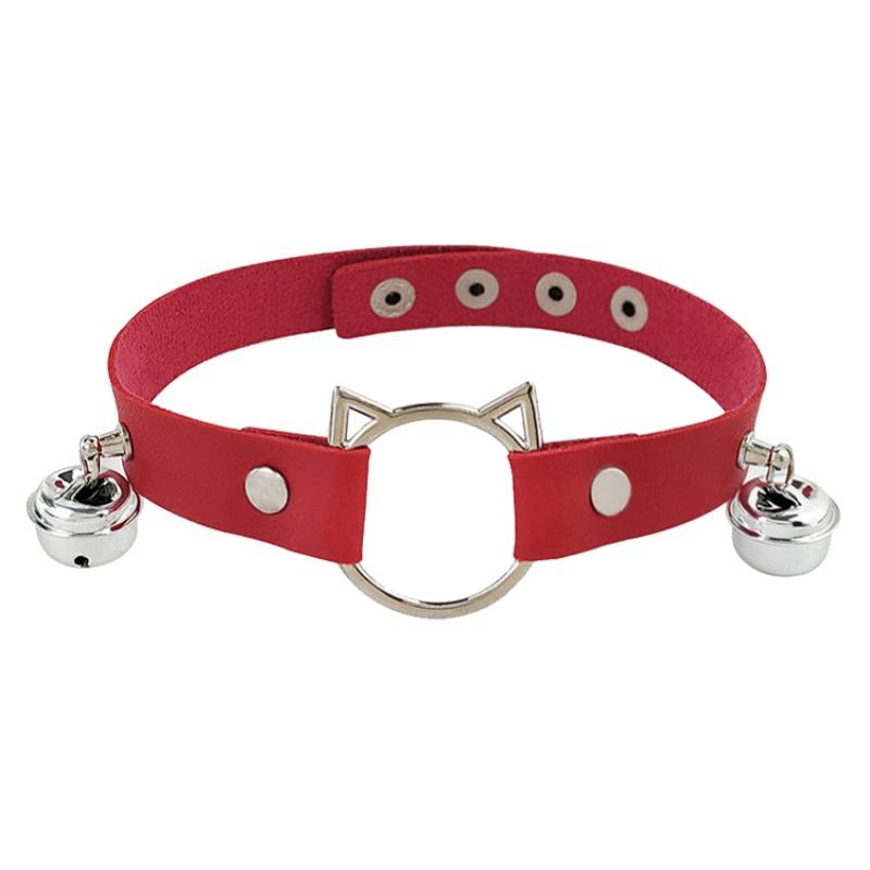 European and American personality cat head leather collar neck strap, Harajuku PU punk bell necklace jewelry performance collarbone chain