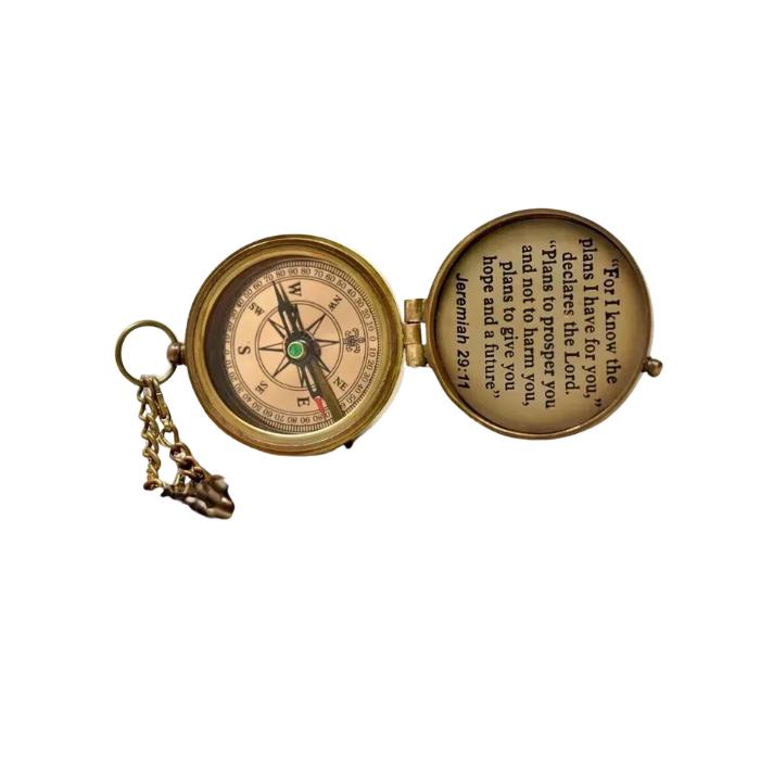 Pocket Brass Compass Religious Gift for Men Women boy Baptism First Enrgraved