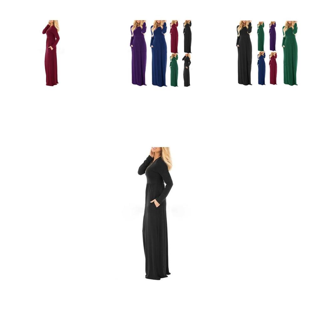 Elegant Women's Casual Long Maxi Dress With Long Sleeves For Evening Parties