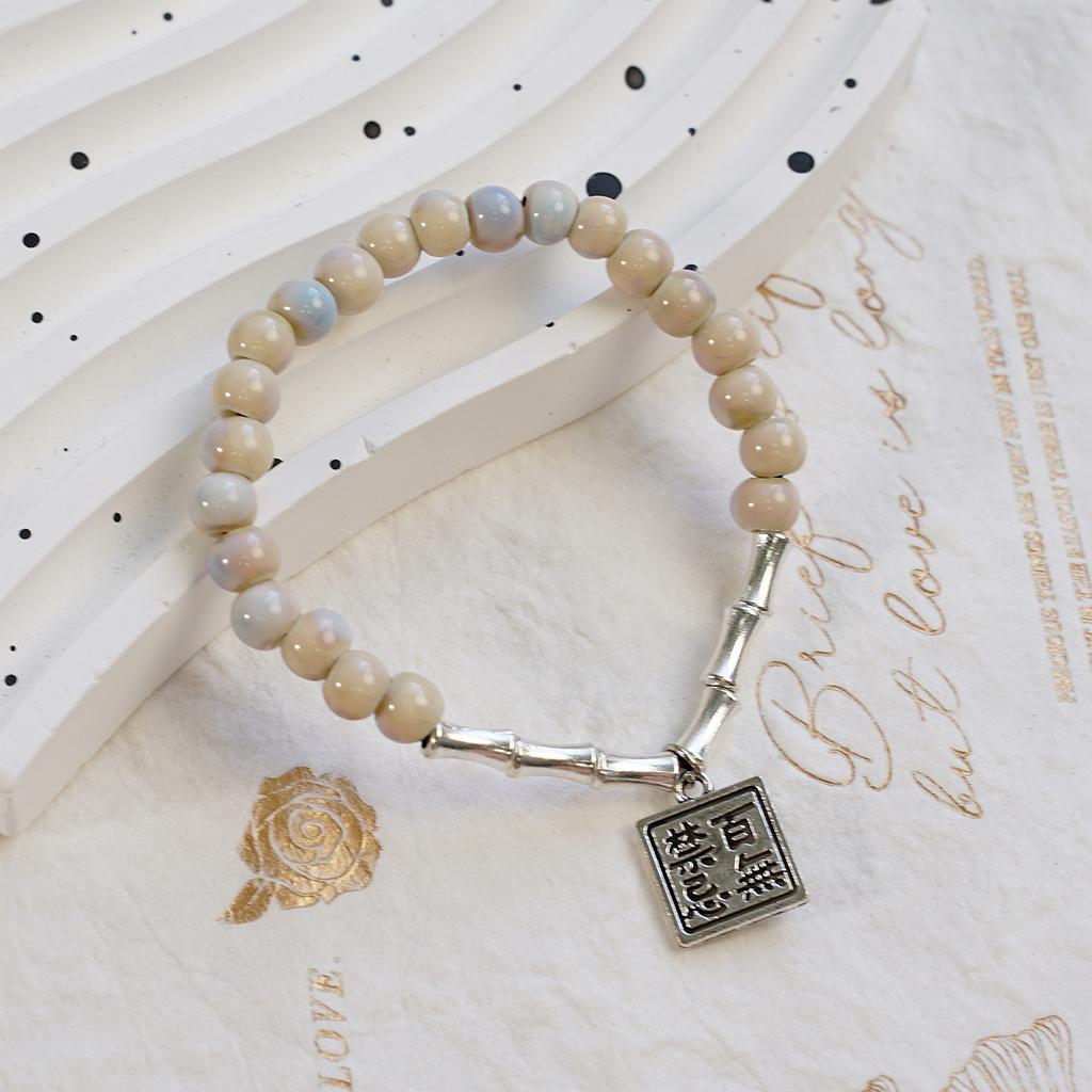 Original Design New Chinese Jingdezhen Ceramic Bracelet Student Literary Bamboo Arrival Porcelain Bead Bracelet Female Wholesale