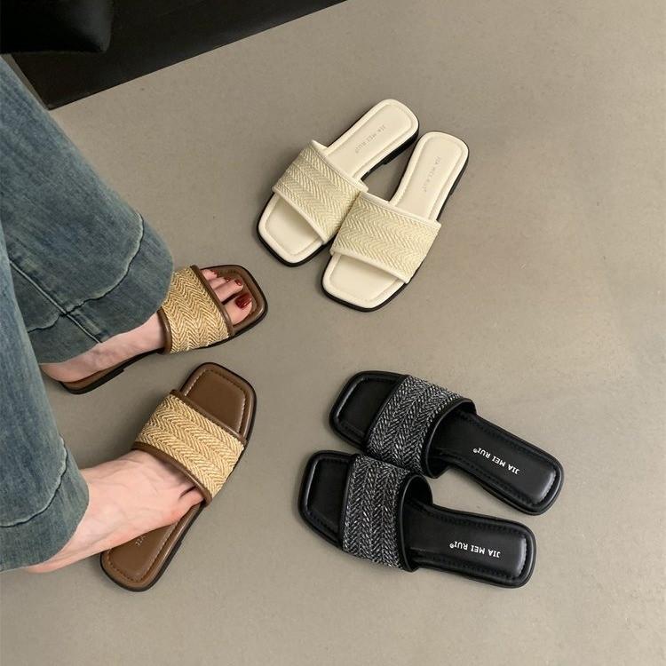 Fashion Summer Weave Women Beach Slippers Concise Open Toe Slide Ladies Outdoor Comfort Soft Sole Sandalias