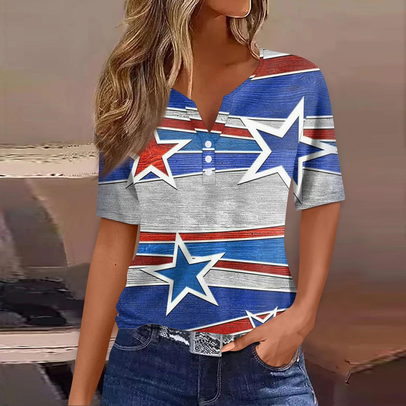 Жен. Футболка Футболка С принтом Пуговицы С короткими рукавами Повседневные Выходные Мода — фото 3