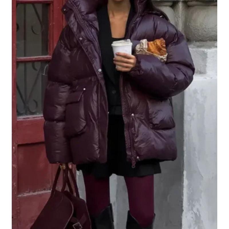 

Зимнее Темпераментное Темно-красное Хлопковое Пальто на Молнии Теплая Куртка с Капюшоном L