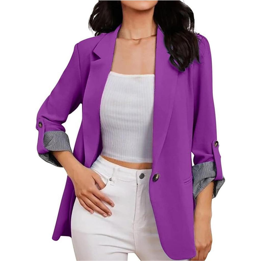 Women's Casual Fashion Solid Color Patchwork Lapel Long Sleeve Cardigan Coat