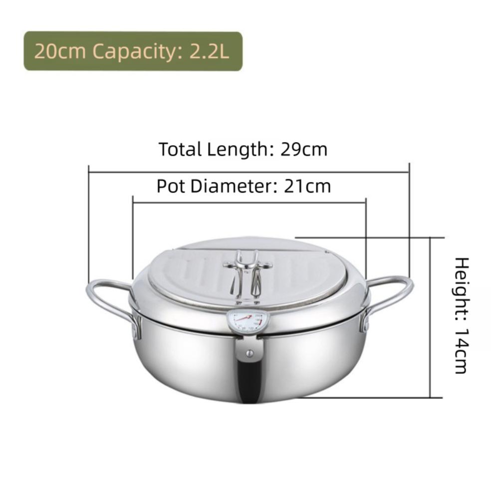 Thickened Japanese Deep Fryer Pot Stainless Steel Thermometer Tempura Fryer Pan Oil Saving with Lid Deep Frying Pan Kitchen