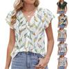 Women's Fashionable Casual Printed Ruffle Edge Shirt Button Short Sleeved Top Short Sleeved Top