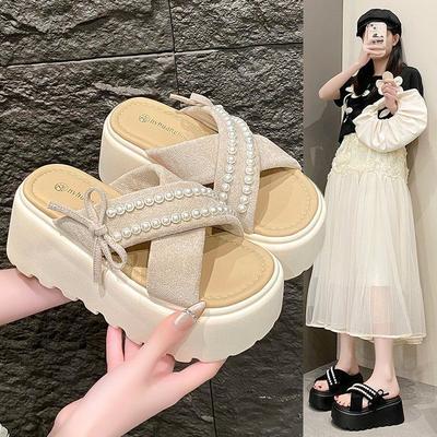 2025 Summer New High-value Stepping On Shit Slippers Women's Muffin Thick-soled Heightening Sandals Casual Beach Cool Slippers