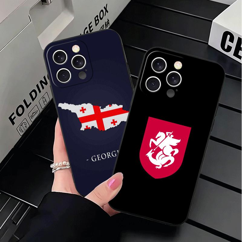 Georgia Passflagge Weiche Handyhülle für iPhone 16 16E 17 Air 15 Pro Max 14 Plus 13 Mini 11 12 7 Schwarze Hülle Rückschale