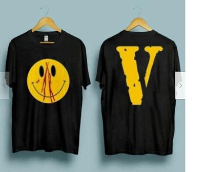 Vlone Smiley Face Schwarzes T-Shirt, Vlone Kurzarm-T-Shirt.
