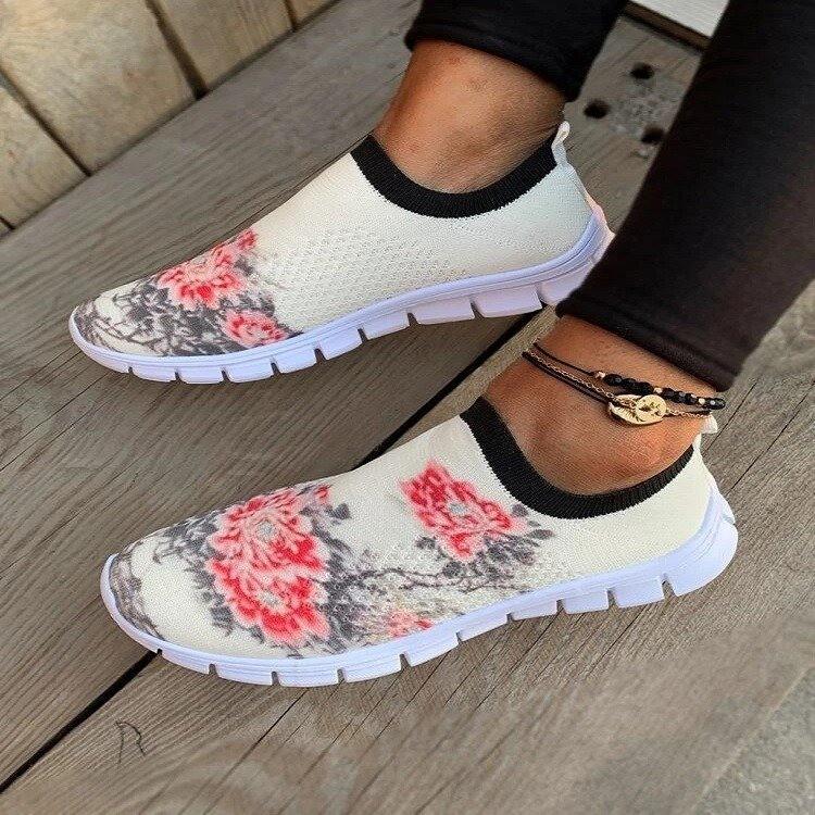 

Женская обувь новая расписная с принтом сетчатые кроссовки для бега повседневная дышащая спортивная обувь плоские туфли 43 белый