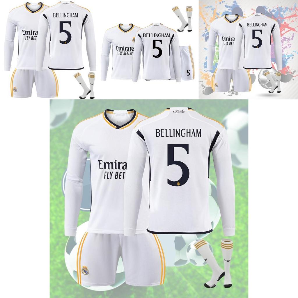 2324 Real Madrid Long Sleeve Soccer Jersey For Kids Suitable For All Seasons Unisex Various Sizes