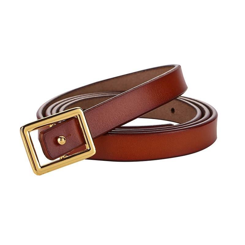 Pure Leather Thin Waist Belt For Dresses With Metal Buckle For Womens Fashion