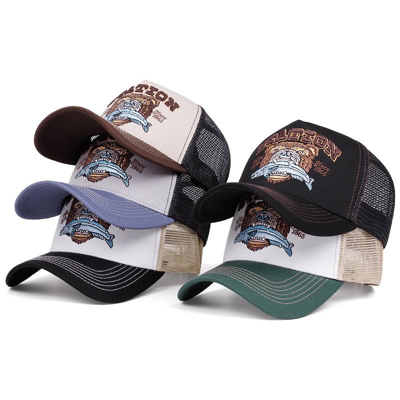 Fashion New Bear Eating Fish Truck Hat Men'S Street Skateboarding Hiphop Hat Women'S Outdoor Sunshade Baseball Hat Mesh Hat