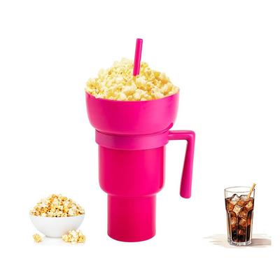 Neuer 2 IN 1 Kreativer Popcorn-Snackbecher Integrierter Getränkebecher mit Henkel & Strohhalm Auslaufsicher für Erwachsene Kinder Kino Party