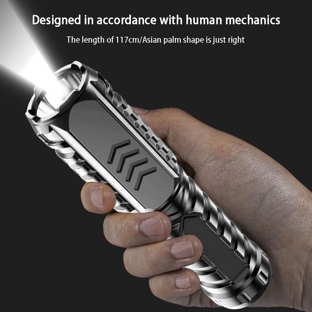 Mini Portable Flashlight USB Rechargeable Small Household Torch Outdoor Camping Hiking Emergency Lighting Light