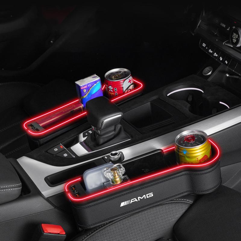 LED Large Capacity PU Car Seat Back Storage Box Seat Gap Filling Bracket Storage Box For Mercedes Benz AMG A B C E G CLA W211