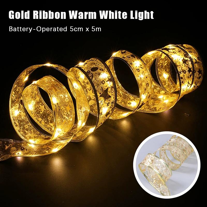 Christmas Ribbon String Lights 50/100Led Christmas Tree Diy Bows Light Home Navidad New Year Venue Wedding Party Decoration