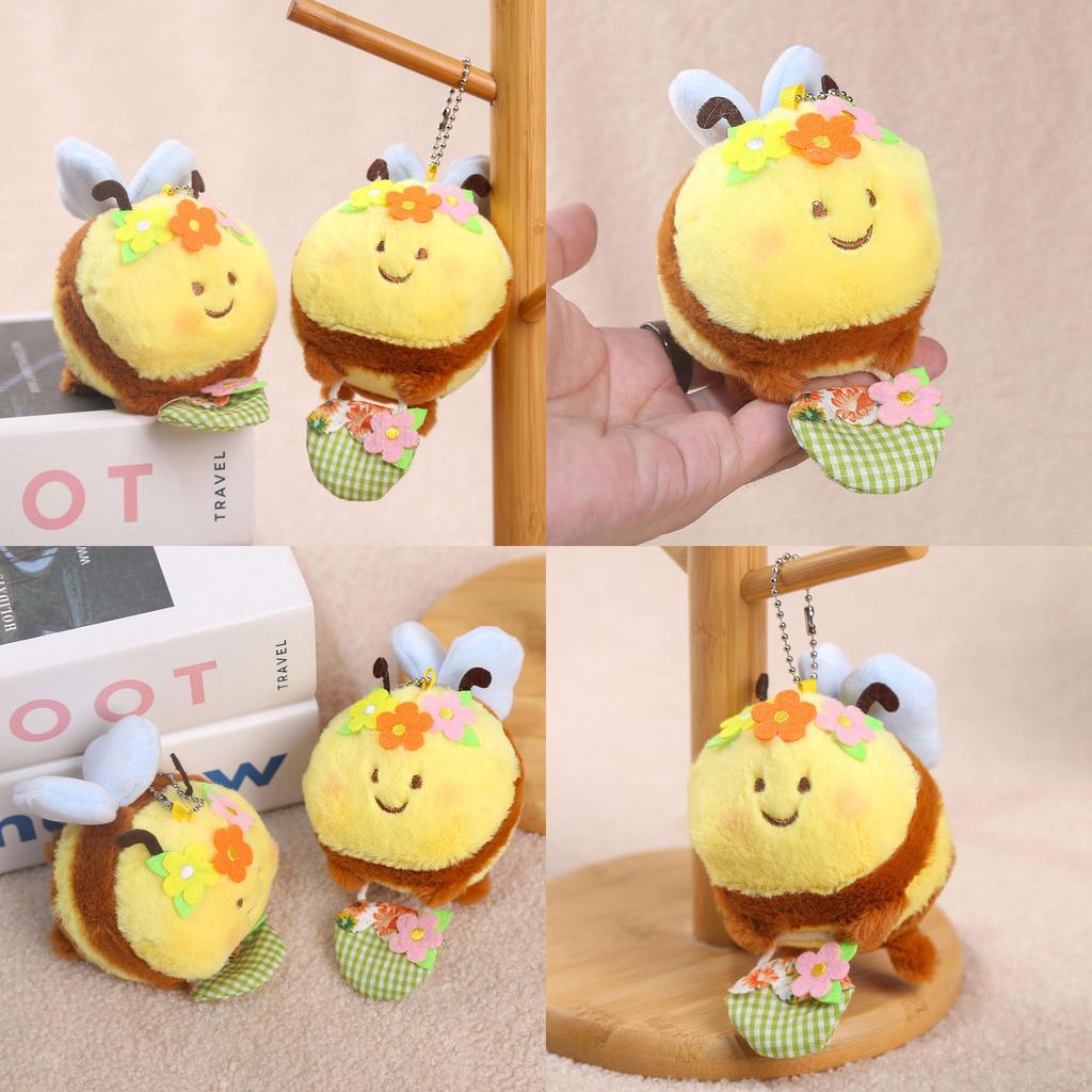 Animal Plush Bee Charm With Flower And Checkered Basket Decoration For Kids